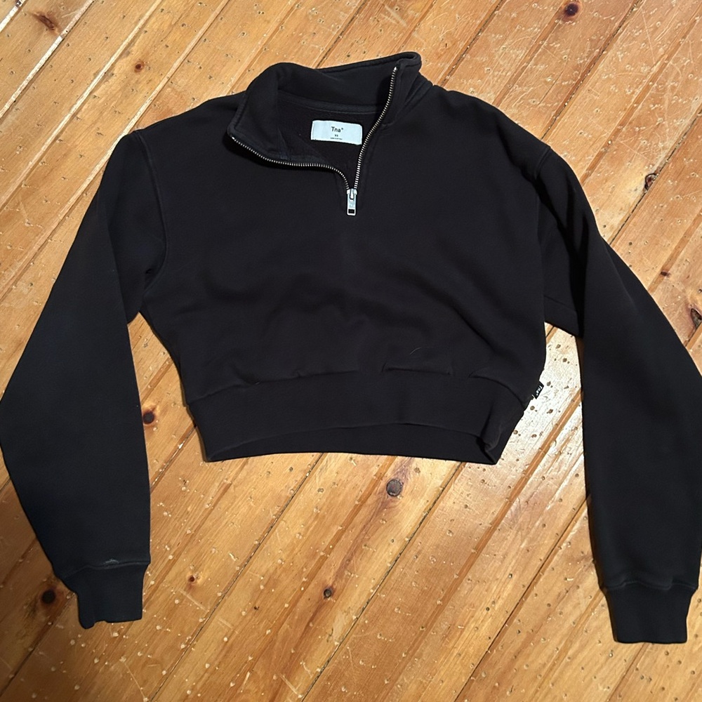 TNA Black Cropped Quarter-Zip Hoodie